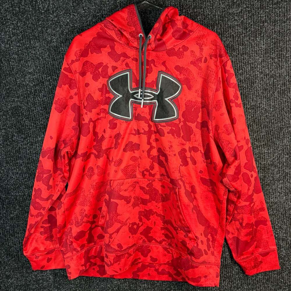 Under Armour Men's Red Camo Loose Fit Logo Pullover Hoodie